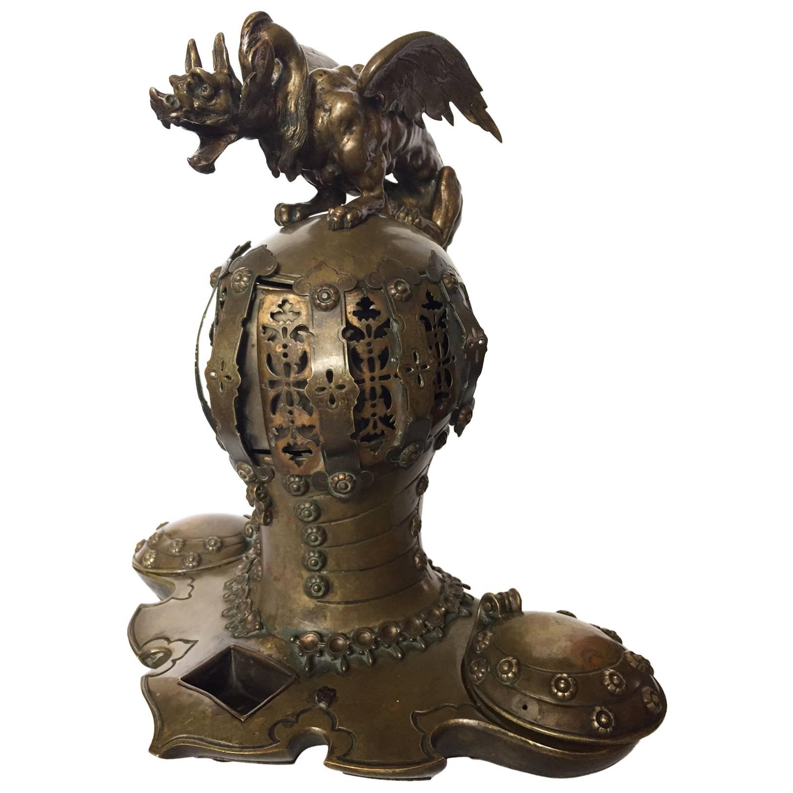 French Bronze Knights Helmet Form Cigar Stand 19th Century "Rarity"  For Sale