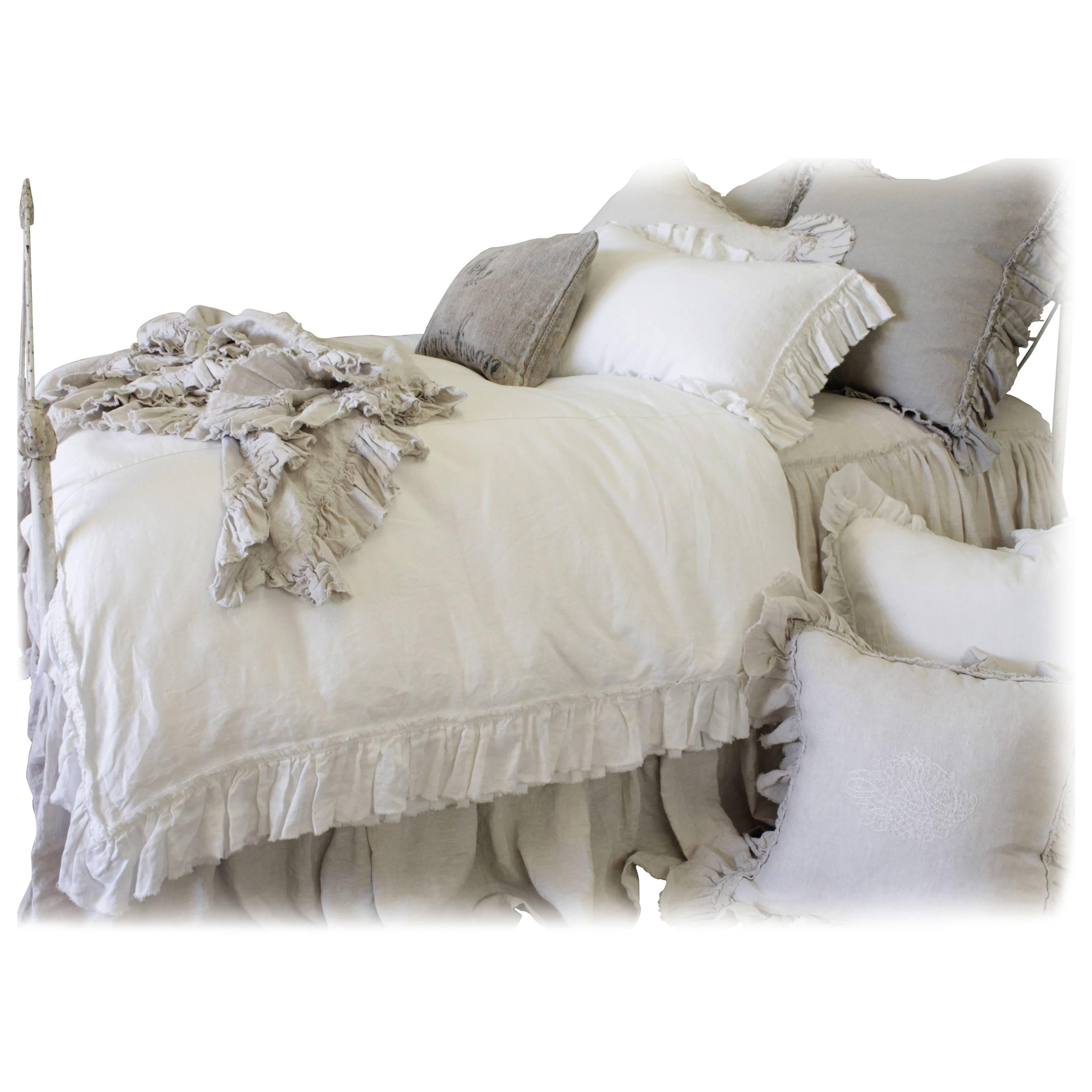 Pure Irish Linen Bedding Vintage Ruffle Duvet Cover