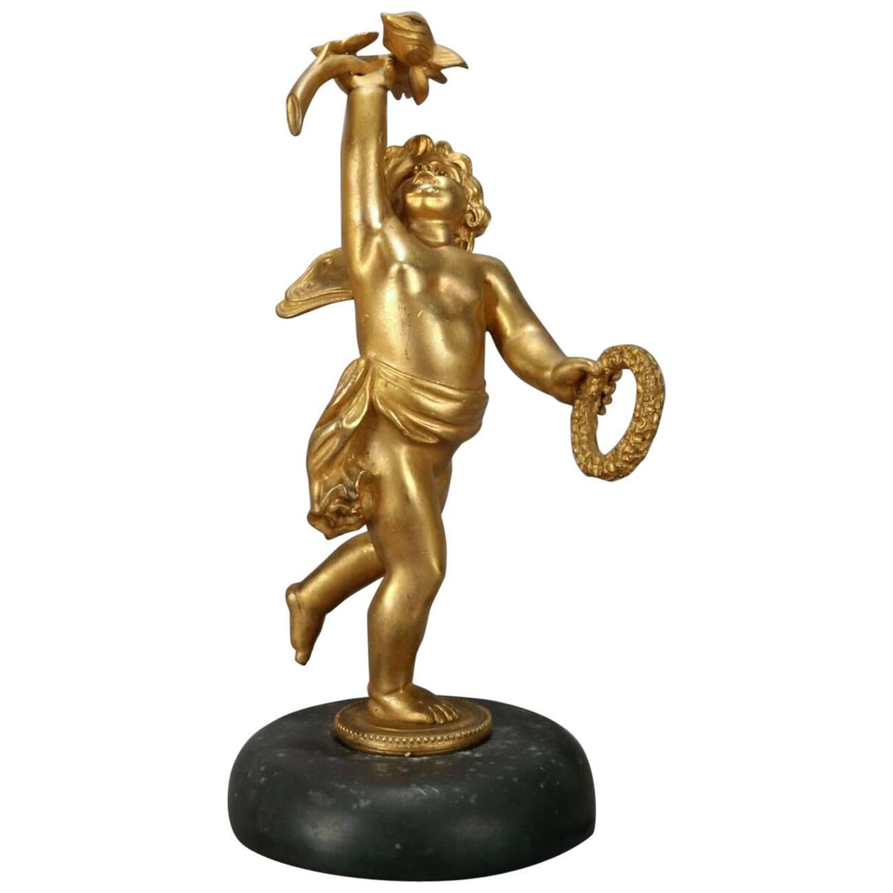 Antique Gilt Bronze Classical Cherubi Figural Cabinet Statue, circa 1890