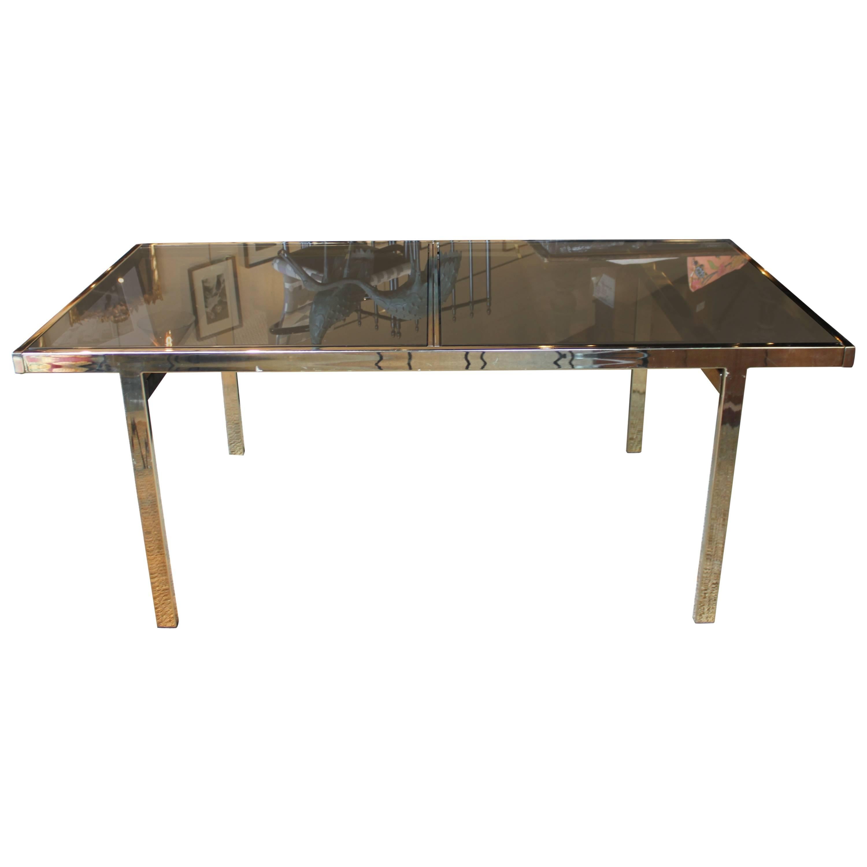 Mid-Century Modern Milo Baughman Brass and Glass Dining Table