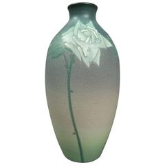 Antique Floral Rookwood Pottery Vellum Glazed Vase by Sara Sax with Rose, 1911
