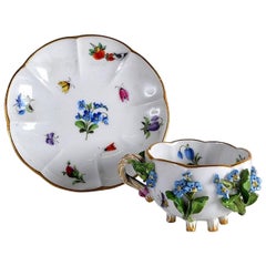 19th Century Meissen Cup and Saucer Encrusted with Flowers