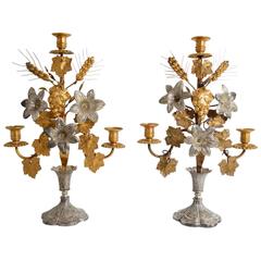Antique Candlestick Holders with Flowers, Leafs and Wheat, 1890, Set of Two 9