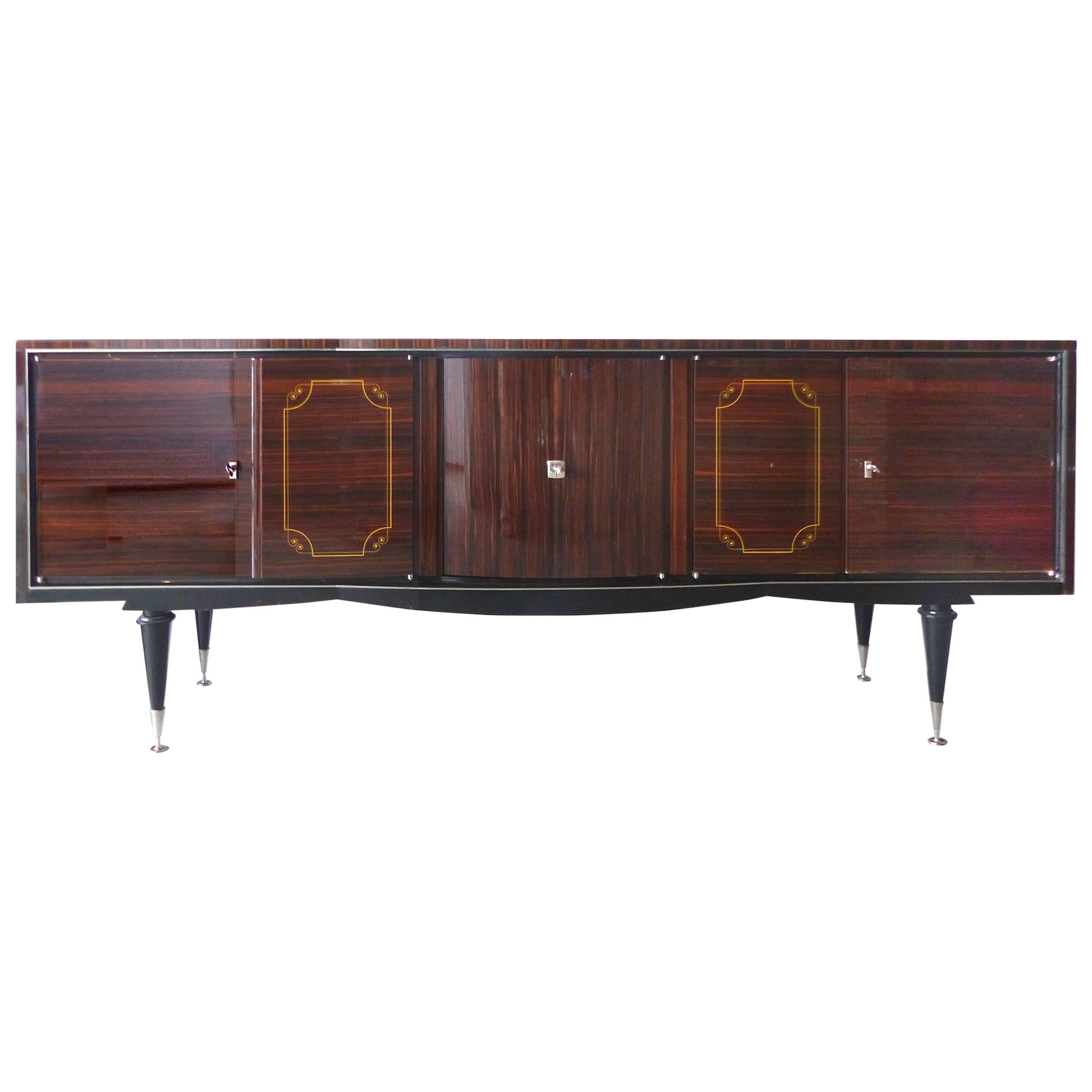 1930s French Art Deco Macassar and Ebony Credenza with Bar Compartment