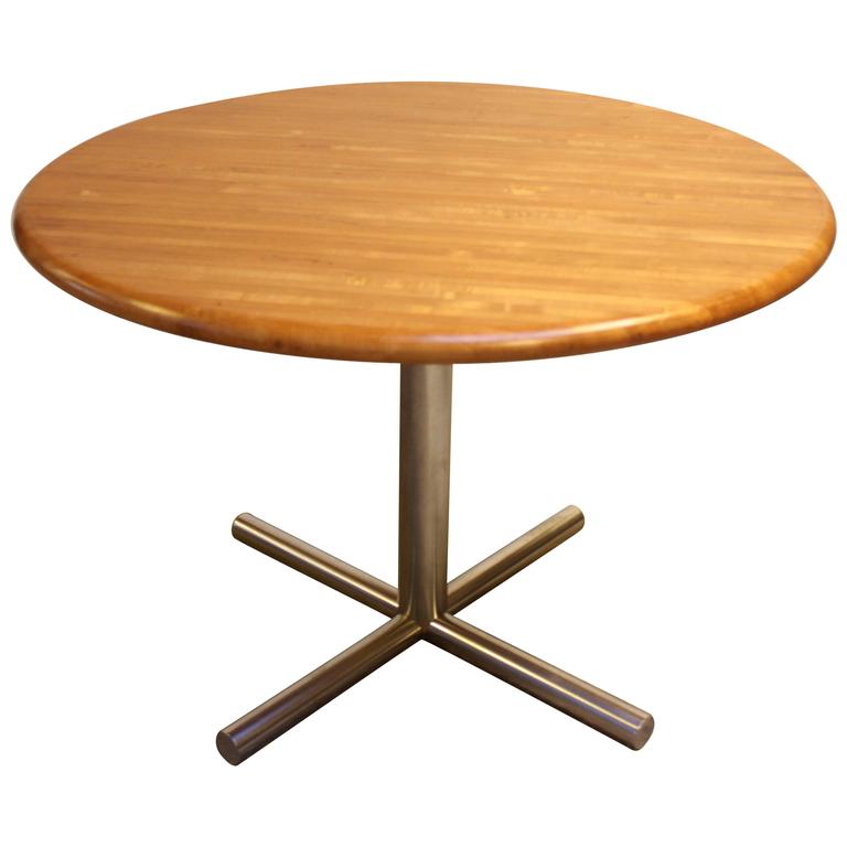 Cafe-Style Maple Butcher Block Dining Table on Chrome Base For Sale at