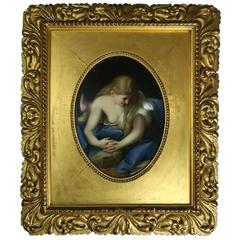 Antique German Painted Plaque "Penitent Magdalene" by Pompeo Batoni, Late 19th C