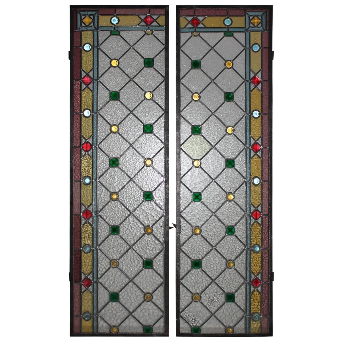 Pair of Art Deco Stained Glass Panels