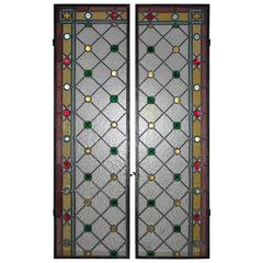 Vintage Pair of Art Deco Stained Glass Panels