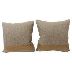Pair of Chevron Pattern Brown Vintage Textile Decorative Pillows 2