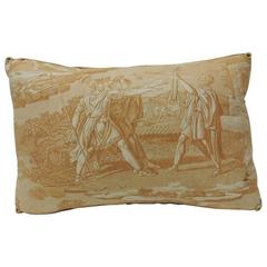 19th Century France Toile de Jouy Yellow Bolster Decorative Pillow 5