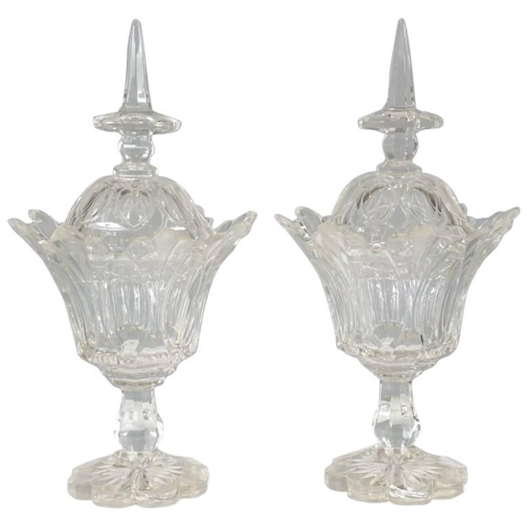 Pair of 19th Century Anglo-Irish Cut-Glass Compote Jars