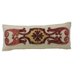 Byzantine Style Red Cut Velvet Antique Appliqué Decorative Bolster Pillow 3