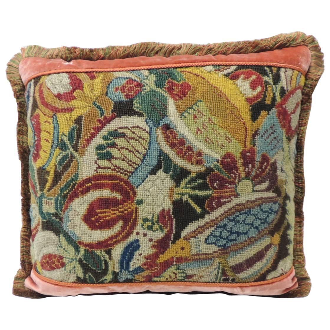 18th Century French Needlework Tapestry Decorative Pillow