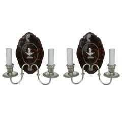 Pair of Edward F. Caldwell Silver and Tortoise Shell Two-Light Sconces