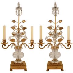 Pair of French Gilt Bronze and Rock Crystal Candelabra by Maison Baguès
