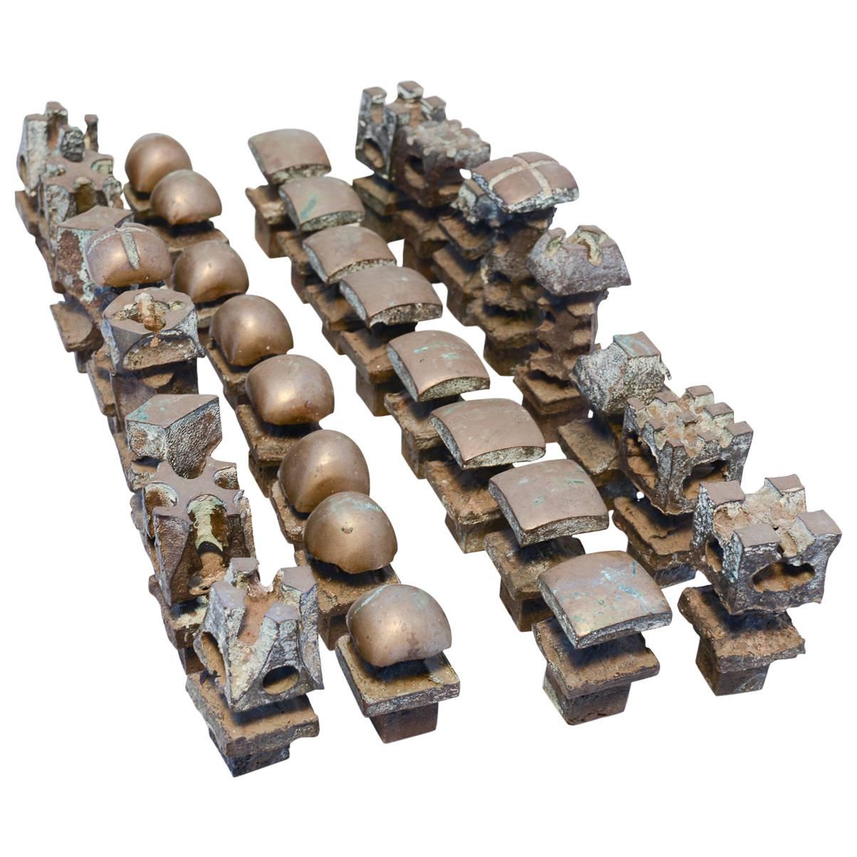 Spectacular Hand-Forged Modern Brutalist Bronze Chess Set For Sale