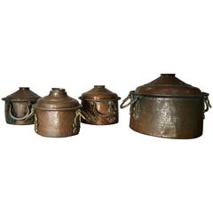 Vintage Set of Four Arts and Crafts Hand-Hammered Copper Pots
