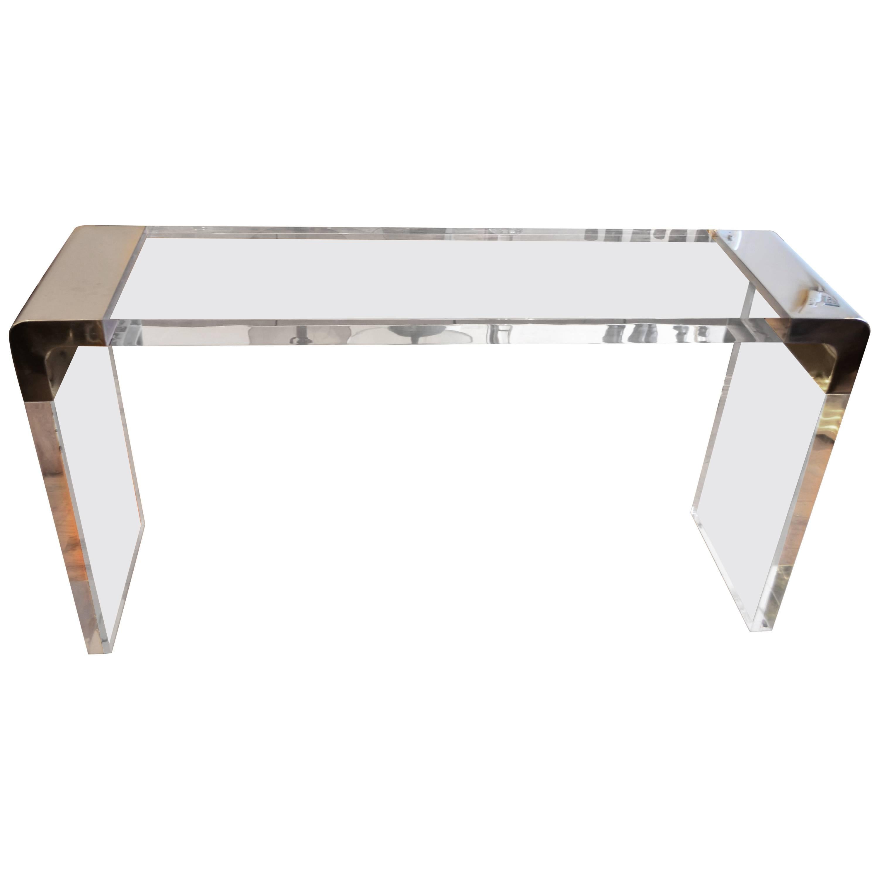 Exceptional Thick Lucite Waterfall Console Table