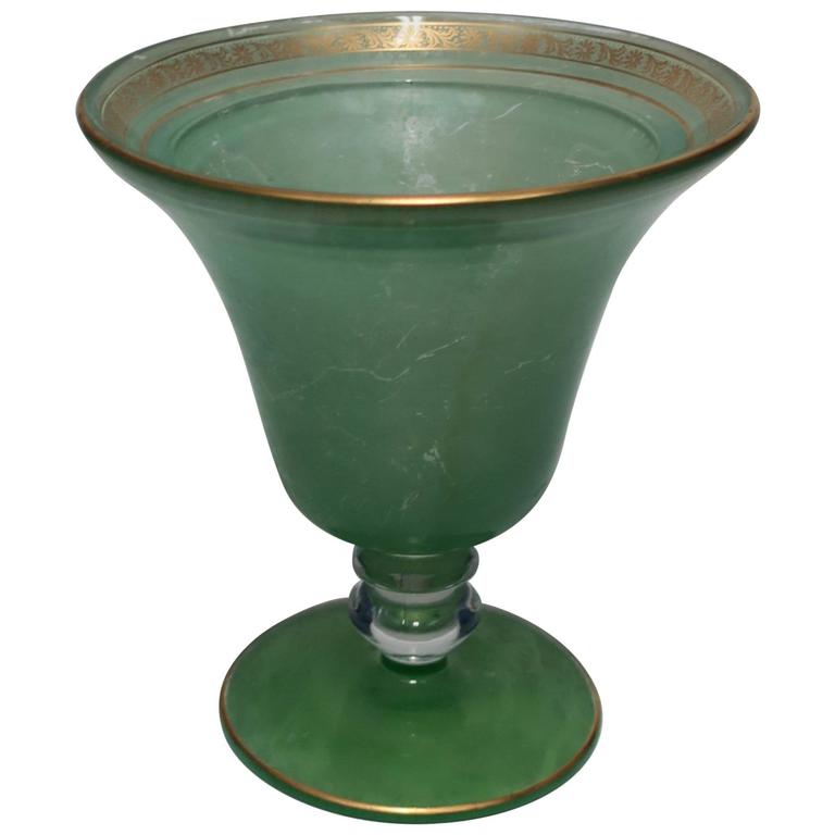 Vintage Green and Gold Glass Urn Vase For Sale at 1stdibs