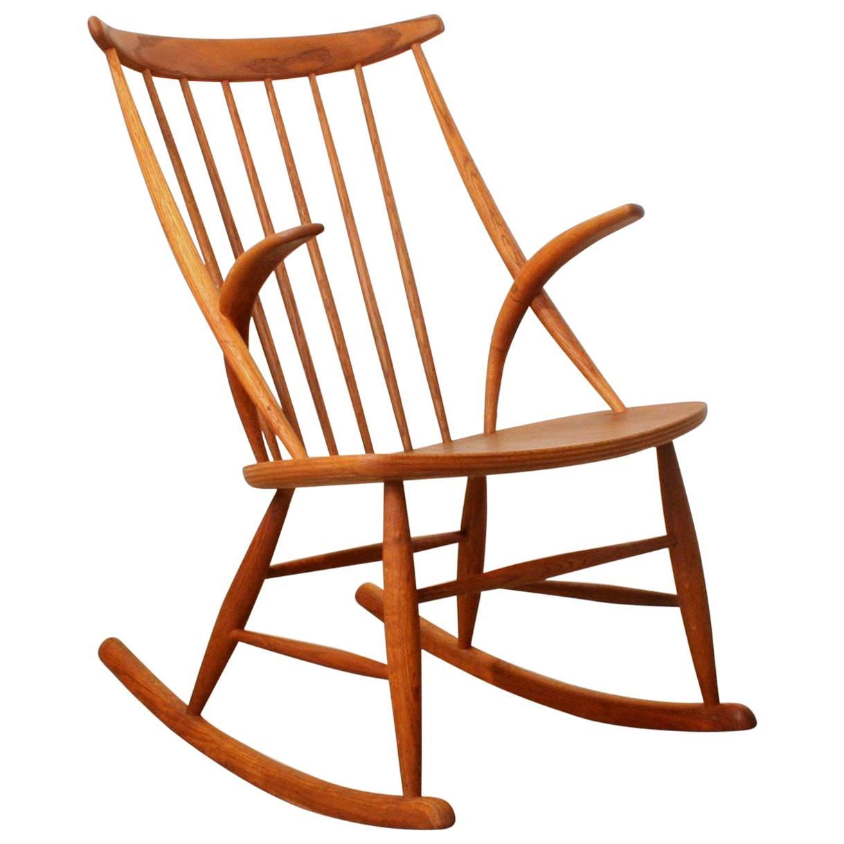Vintage Danish Oak Rocking Chair by Illum Wikkelsoe