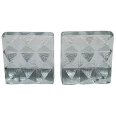 Glass Pyramid Stud Bookends by Blenko, Pair