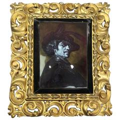 Antique Framed Enamel on Copper Rembrant Portrait Signed L. Dalpayrat, 1870s