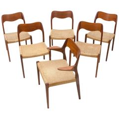 Set of Six Danish Teak Dining Chairs #71 and #55 by N O Møller