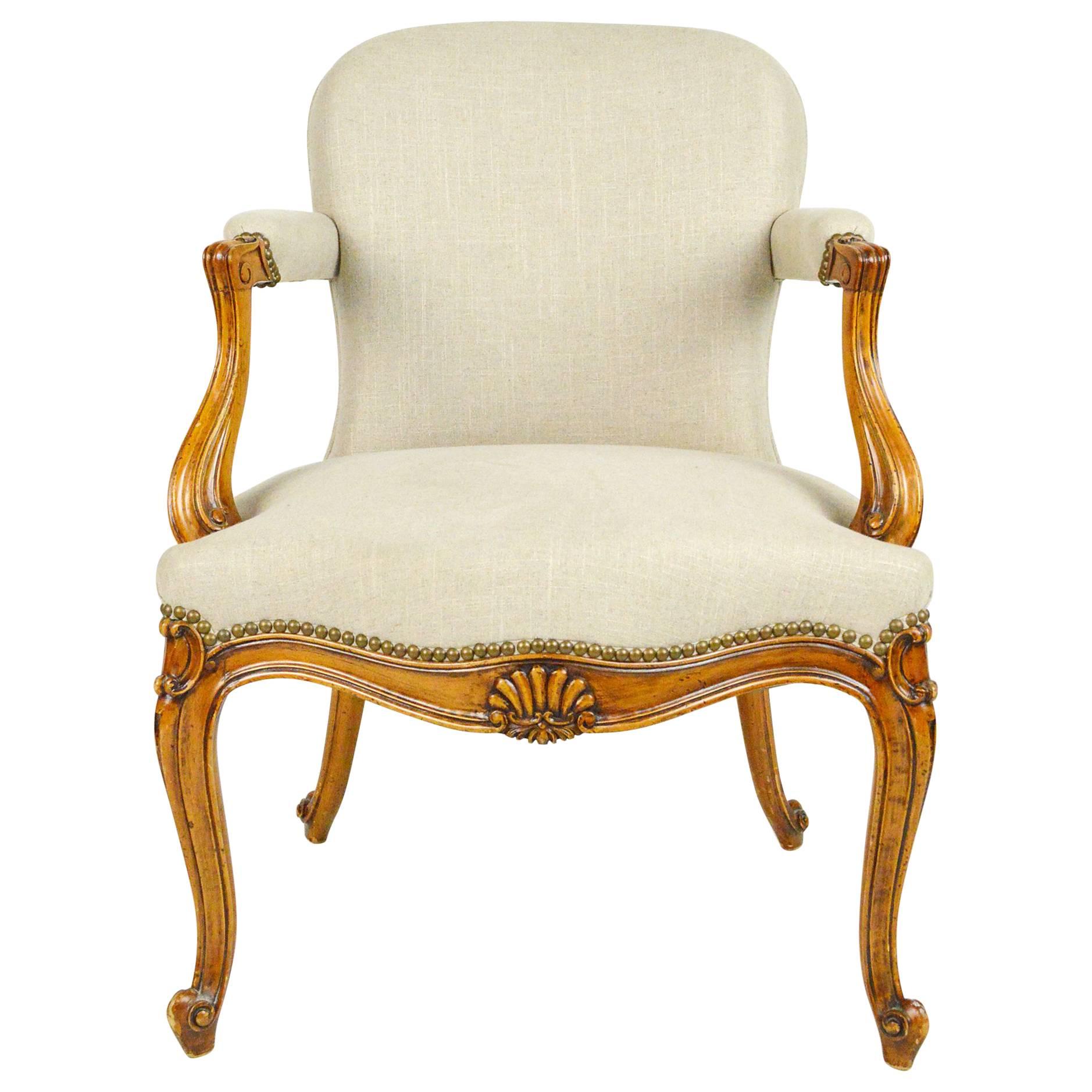 19th Century French Regency Style Carved Open Armchair For Sale