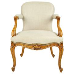 19th Century French Regency Style Carved Open Armchair