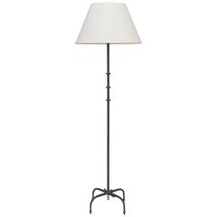 Chic French 1940s Patinated Steel Floor Lamp in the Style of Jacques Adnet