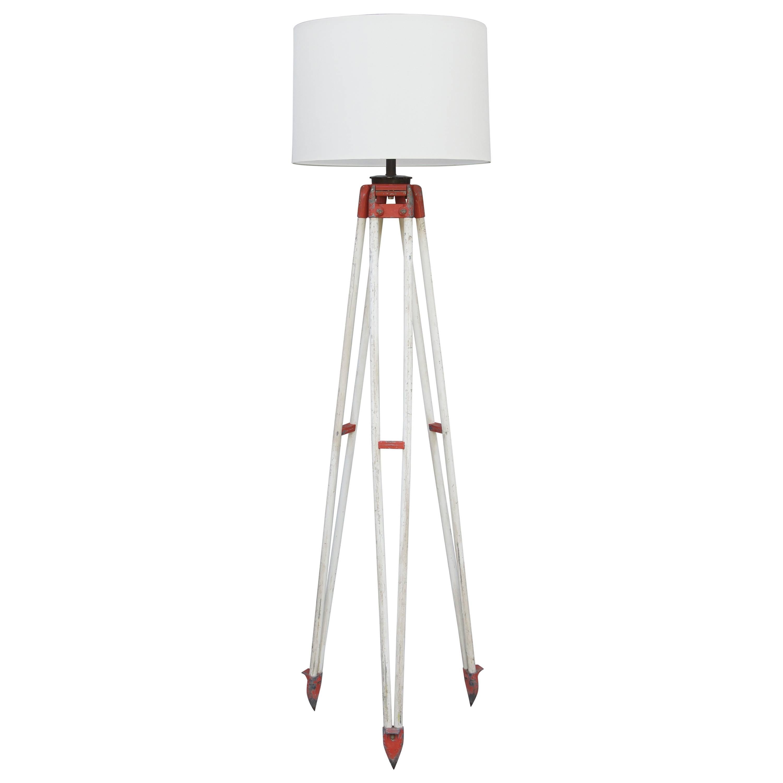 Tall Industrial Surveyor Tripod Floor Lamp For Sale