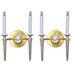 Pair of Silver Plated Two-Arm Sconces from Spain