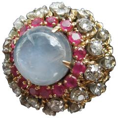 1960s Palm Springs Fashion Cocktail Ring with Diamonds, Rubies and Star Saphire 2