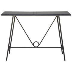 Wrought Iron and Stone Trapeze Console by Design Frères