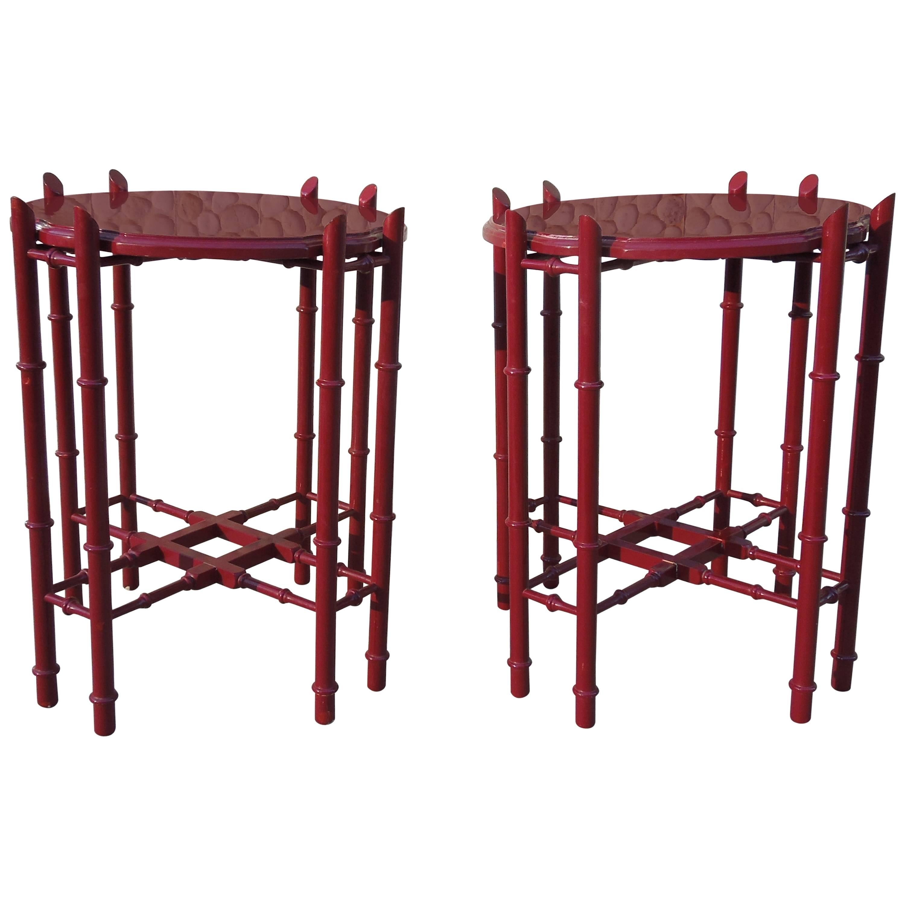 Pair of Mid-Century Cinnabar Lacquer Side Tray Tables