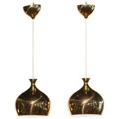 1960s, Pair of golden Perforated 'Onions' Pendants by Helge Zimdal