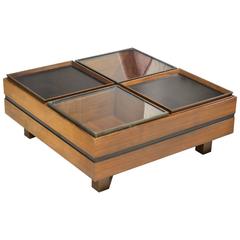 Fantastic Square Wood and Glass Italian Cocktail Table, circa 1960