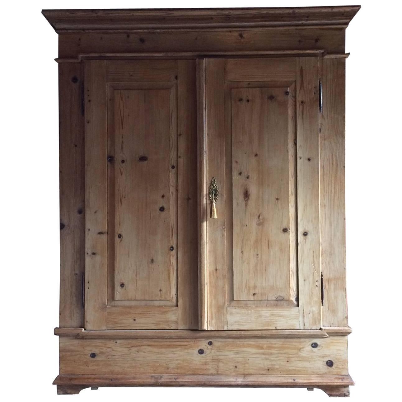 Antique French Cupboard Wardrobe Armoire Dresser Pine Large For Sale at