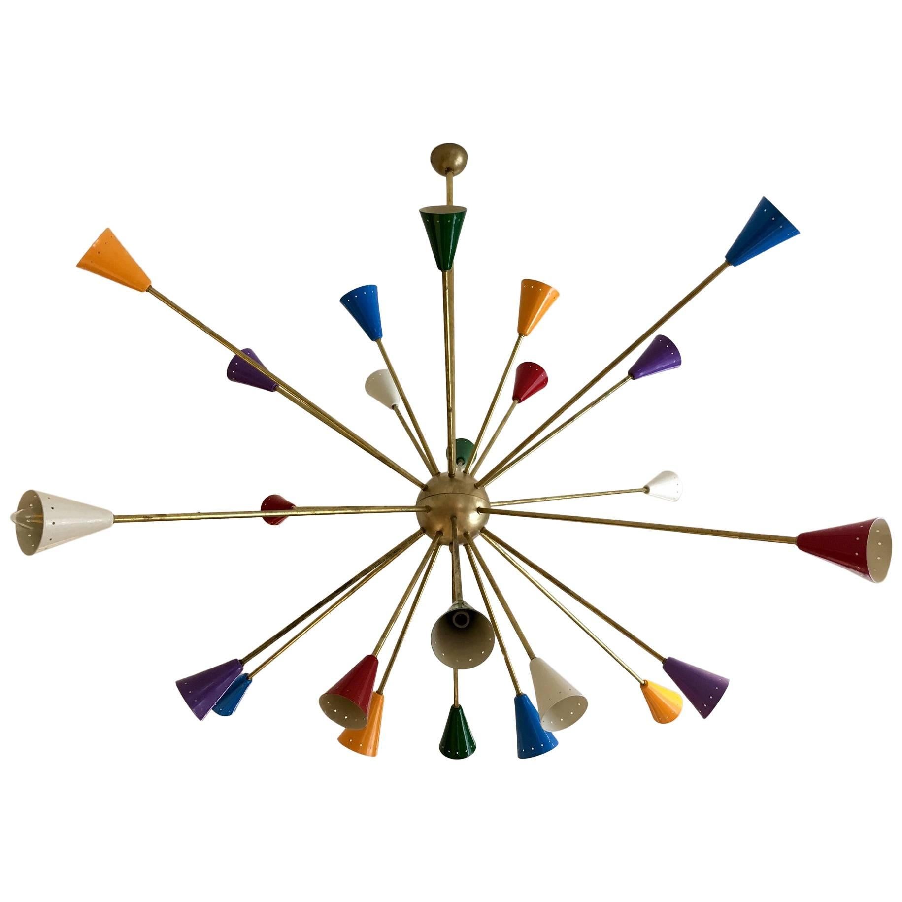 Large Sputnik Chandelier with 24 Colorful Lights in the Style of Stilnovo