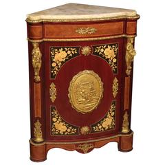 20th Century French Inlaid Corner Cupboard with Marble Top