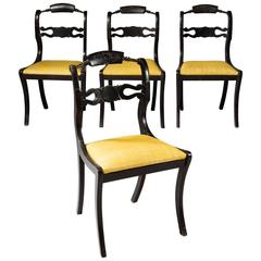 Set of Four Anglo-Indian Ebonized Dining Chairs