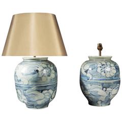 Chinese Pair of Blue and White Vases as Lamps