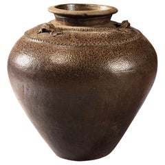 Antique Brown Glaze Rustic Chinese Storage Jar 