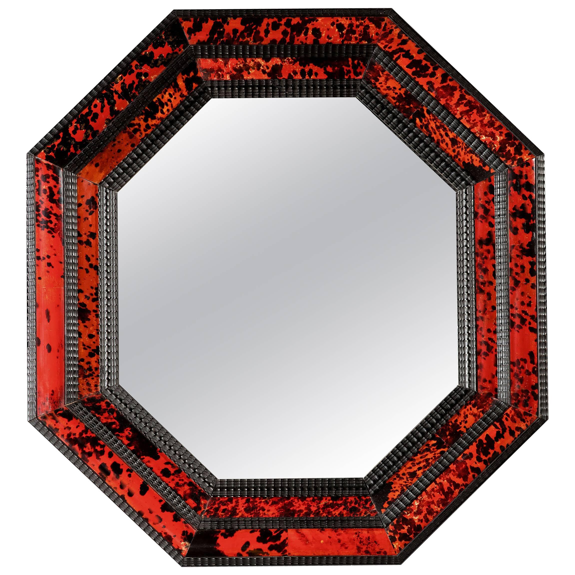 Dutch Red Tortoiseshell Octagonal Mirror, 17th Century Style