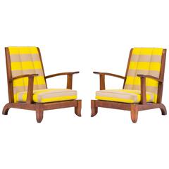 Pair of Important French Art Deco Fauteuils in Oak, Raf Simons Upholstery 4