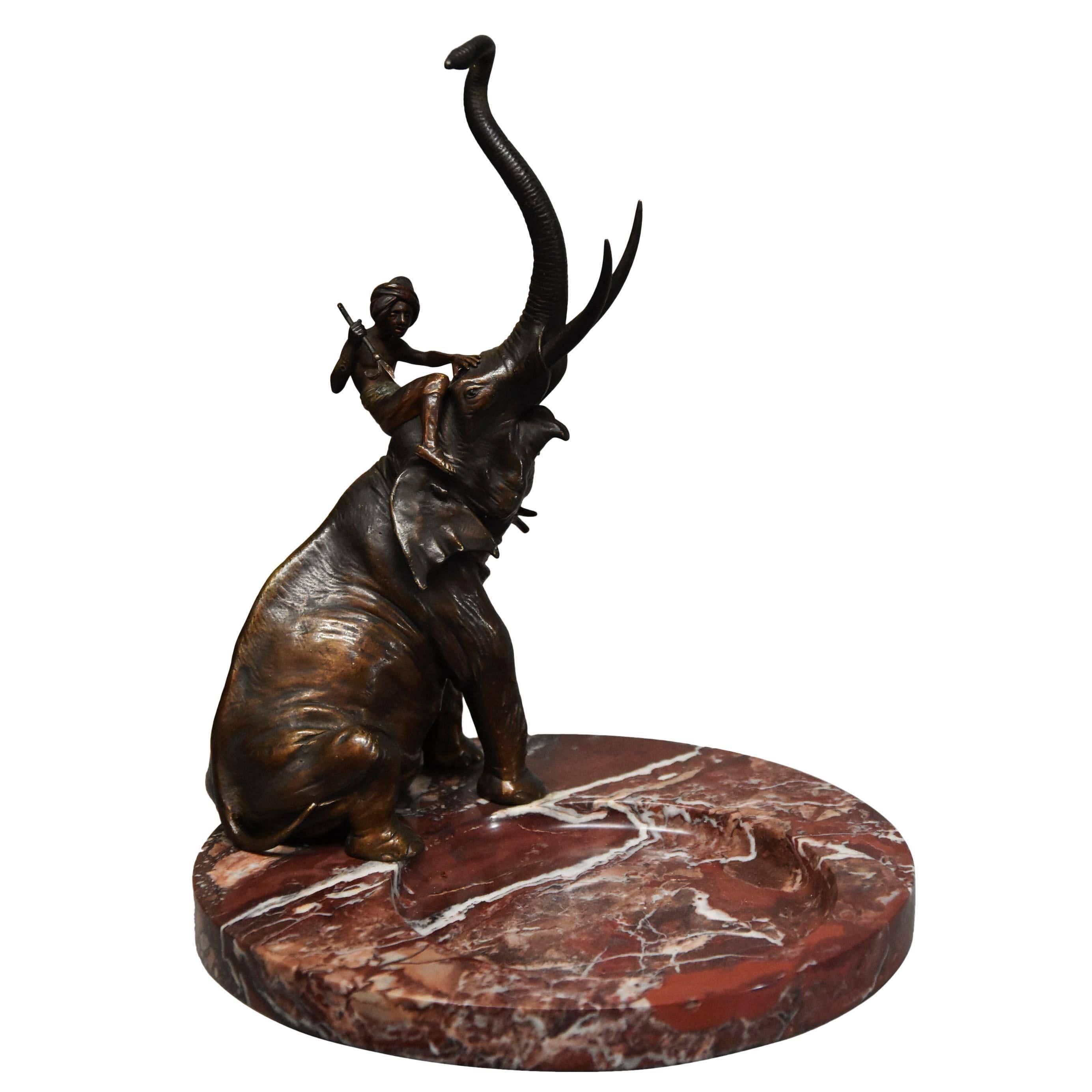 Superb Quality Late 19th Century Bronze Elephant on Marble Base by Franz Bergman For Sale
