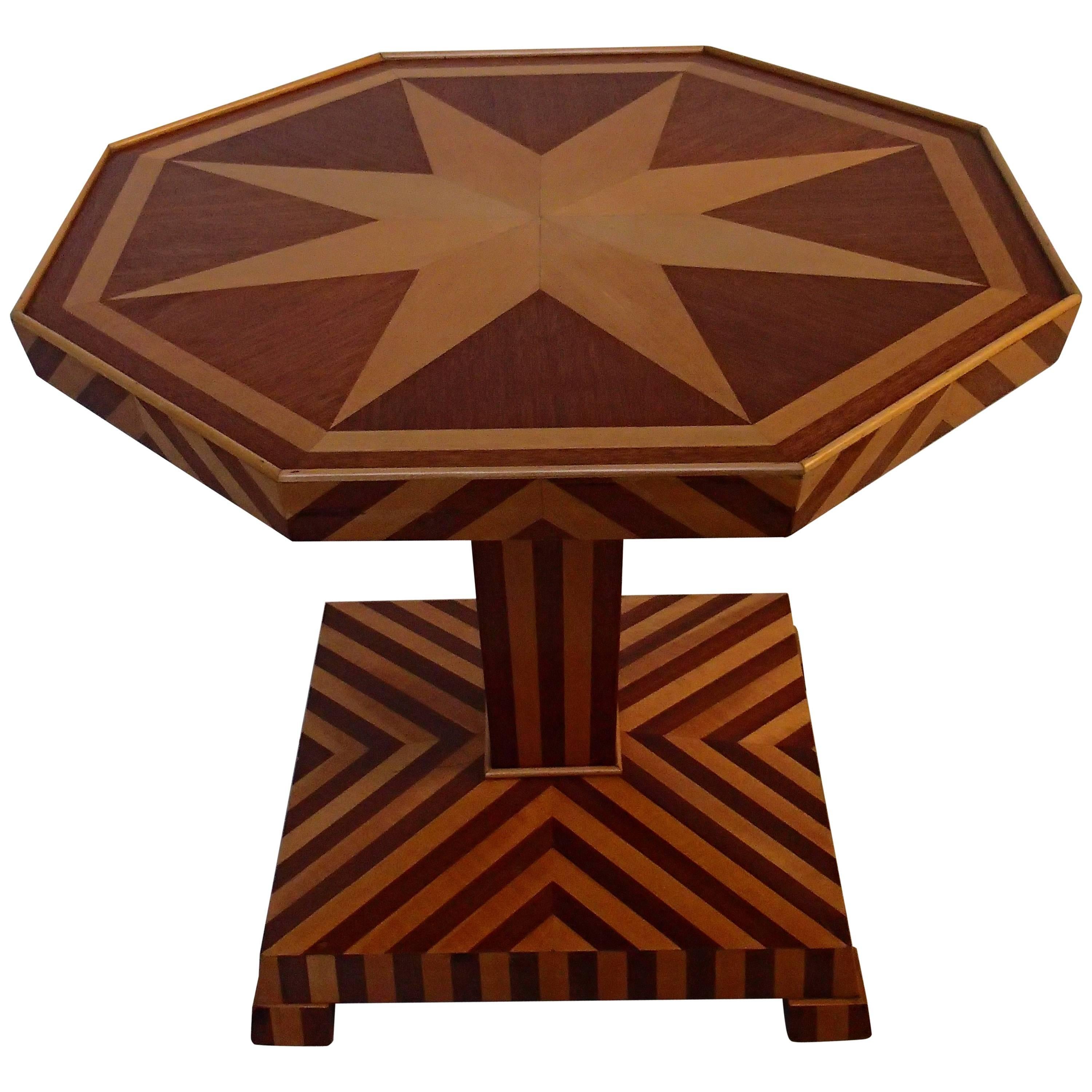 1920 Small All-Over Inlay Octagonal Table Mahogany and Birch