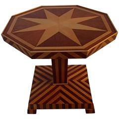 1920 Small All-Over Inlay Octagonal Table Mahogany and Birch