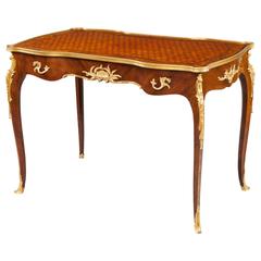 French Kingwood and Geometric Parquetry Table with Gilt Mounts by Francois Linke