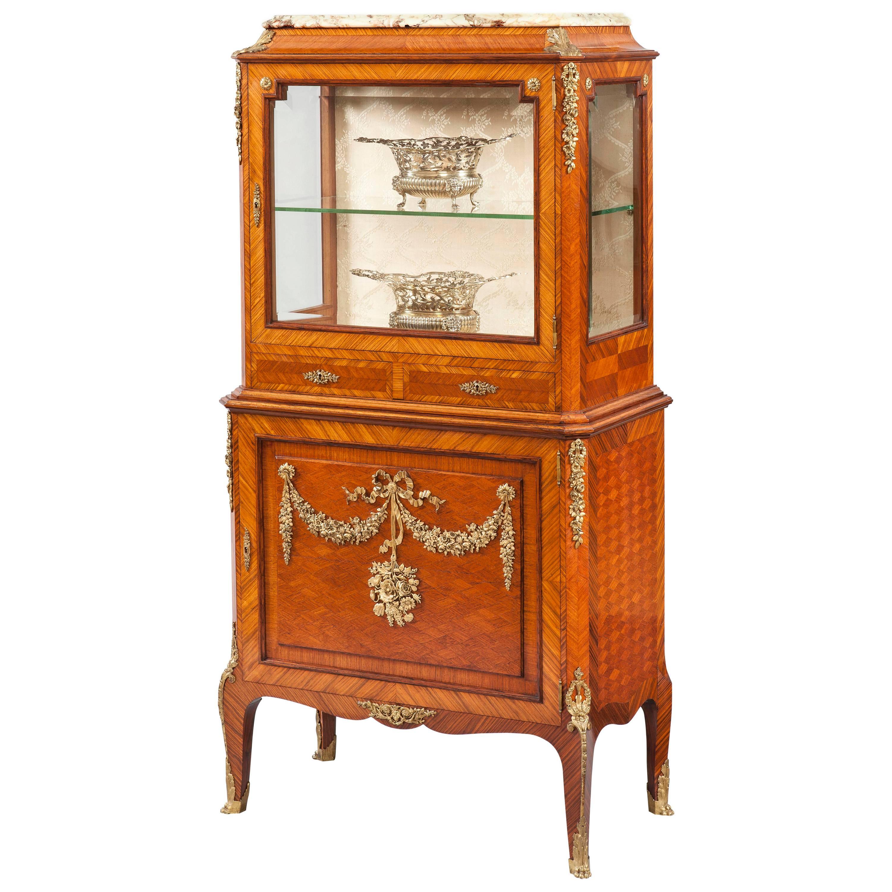 French Kingwood Parquetry and Floral Ormolu-Mounted Cabinet, 19th Century For Sale
